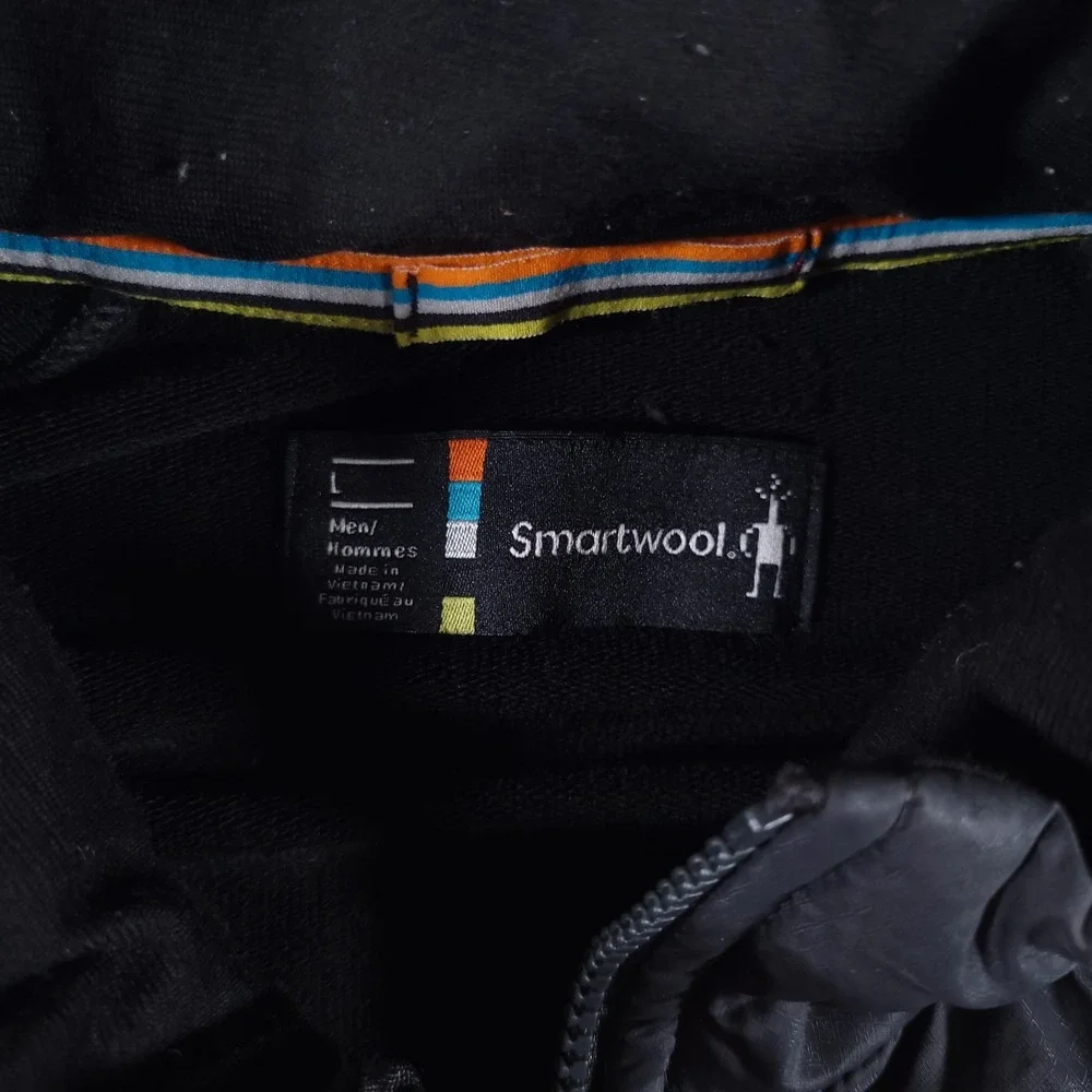 Smartwool Smartloft 120 Jacket Mens Large Black Grey Quilted Hybrid Wool Blend